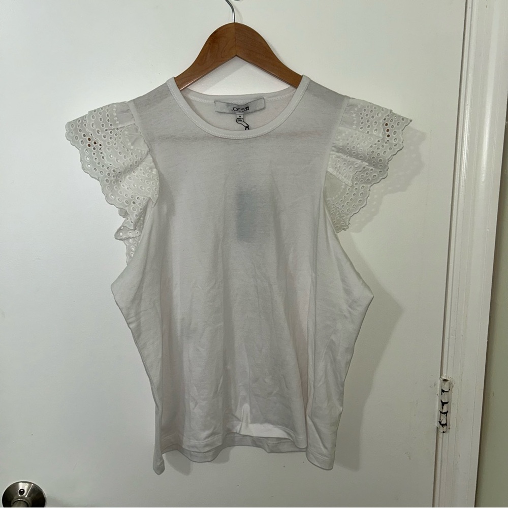 Joe’s | Women’s White Eyelet Ruffle Sleeve Cotton Blouse | Size Medium NWT